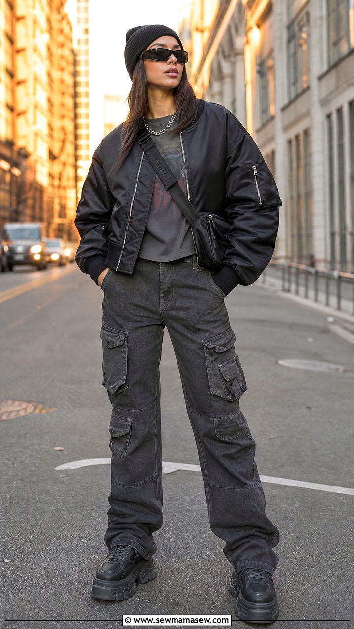Bomber Jacket And Cargo Pants Grunge Look - 25 Grunge outfit ideas 2026