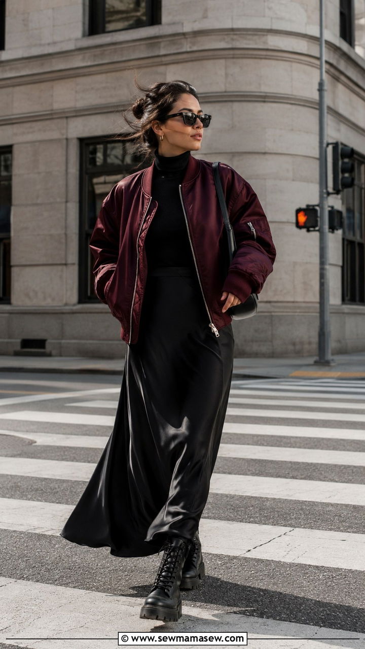 Bomber Jacket And Maxi Skirt Travel Outfit - 25 transitional travel outfit ideas