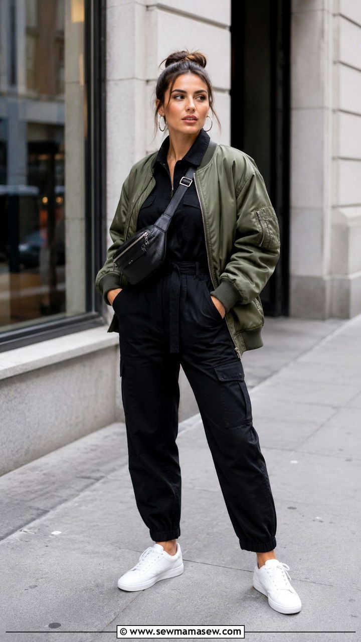 Bomber Jacket Over Jumpsuit Outfit - 30 Layering outfit ideas