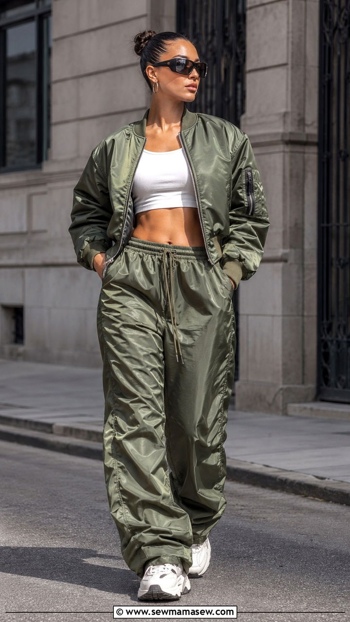 Bomber Jacket Parachute Pants Bug Eye Sunglasses - 20 spring outfits with bug eye sunglasses