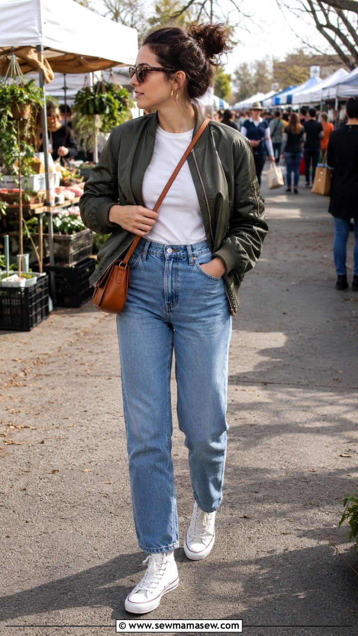 Bomber Jacket With High Waisted Straight Jeans - 25 80s outfit ideas 2026