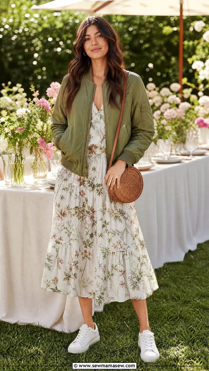 Bomber Jacket With Midi Dress - 25 chic bomber jacket outfit ideas