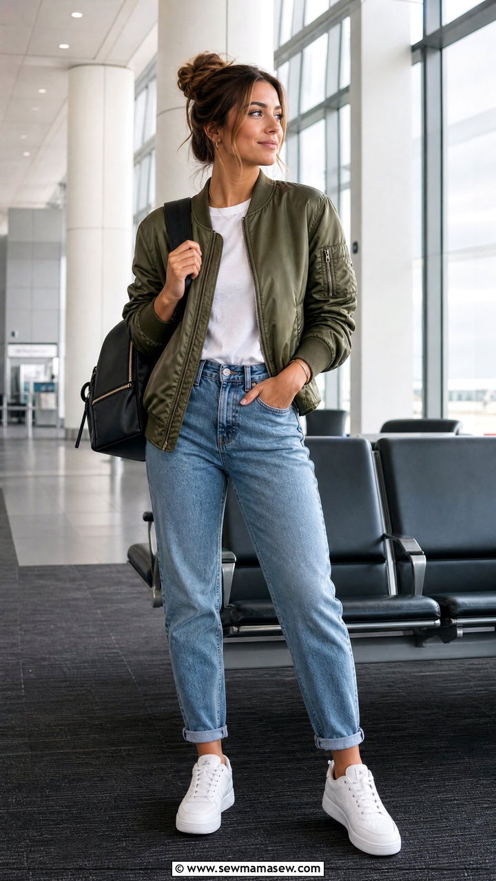 Bomber Jacket With Mom Jeans And Sneakers - 25 Spring outfits with mom jeans