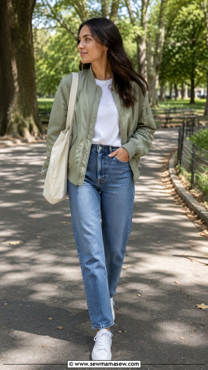 Bomber Jacket With Straight Leg Jeans - 20 spring art of the in between outfit ideas
