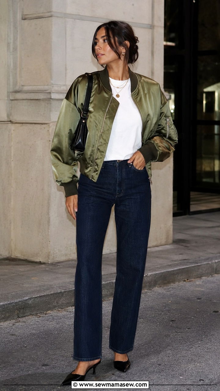 Bomber Jacket With Straight Leg Jeans and Kitten Heels - 25 2026 outfits casual