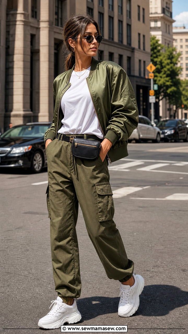 Bomber Jacket With White Tee and Cargo Pants - 25 spring easy outfit formulas