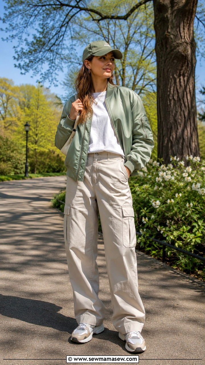 Bomber Jacket and Cargo Pants Outfit - 30 spring outfit ideas aesthetic
