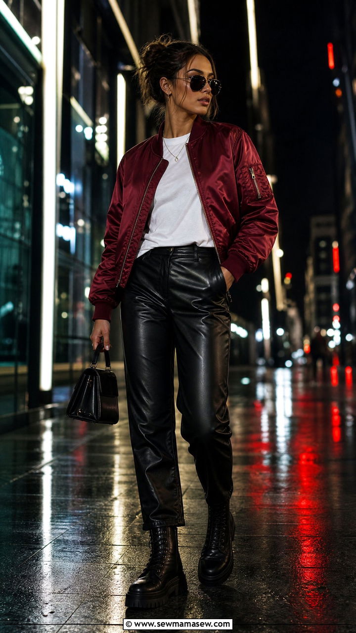 Bomber Jacket and Leather Pants Outfit - 30 streetwear outfits inspo