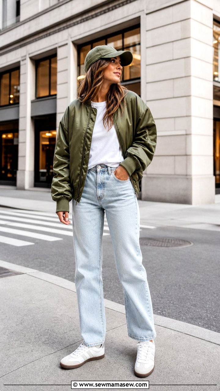 Bomber Jacket and Straight Jeans School Outfit - 35 back to school outfits Pinterest