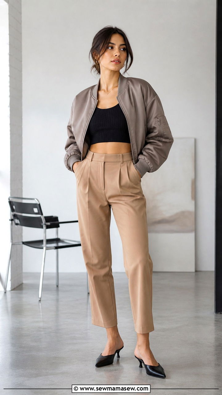 Bomber Jacket with Crop Top and High Waist Pants - 40 casual bomber jacket outfits