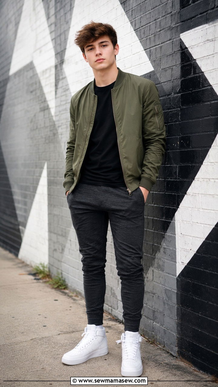 Bomber Jacket with Fitted Tee and Joggers - 30 Senior photo outfit ideas for guys