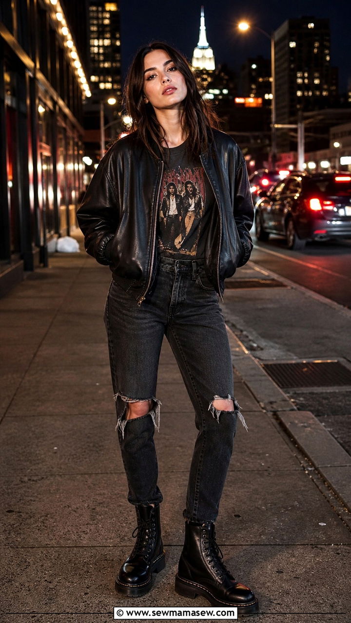 Bomber Jacket with Graphic Tee and Jeans - 40 casual bomber jacket outfits