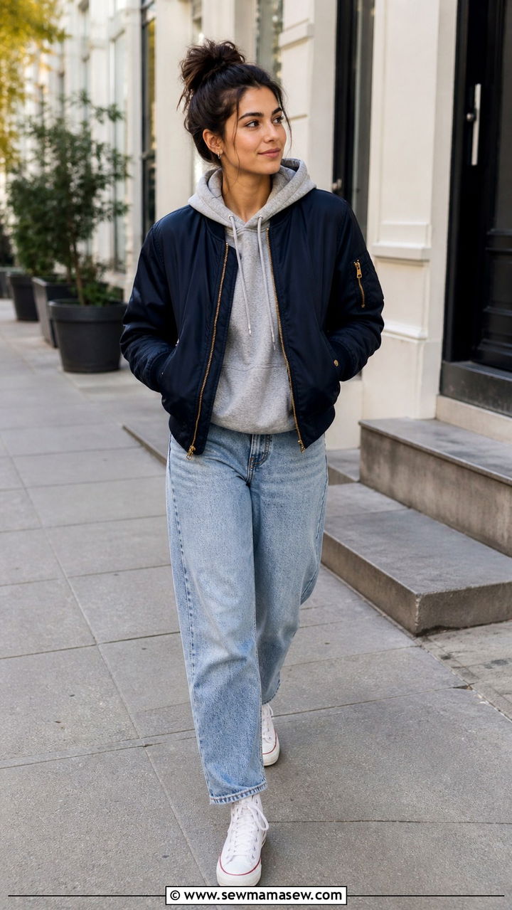 Bomber Jacket with Hoodie and Jeans - 40 casual bomber jacket outfits