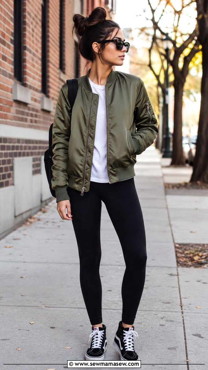 Bomber Jacket with Leggings - 30 School outfit ideas with leggings
