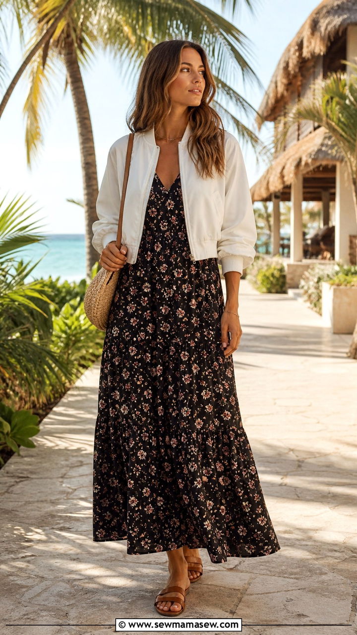Bomber Jacket with Maxi Dress - 40 casual bomber jacket outfits