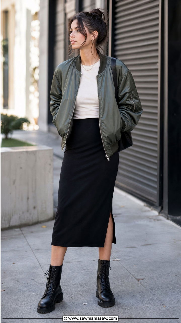 Bomber Jacket with Mini Skirt and Combat Boots - 30 Trendy outfits for 16 year olds