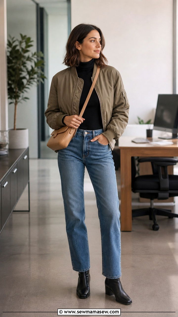 Bomber Jacket with Straight Leg Jeans - 40 casual bomber jacket outfits