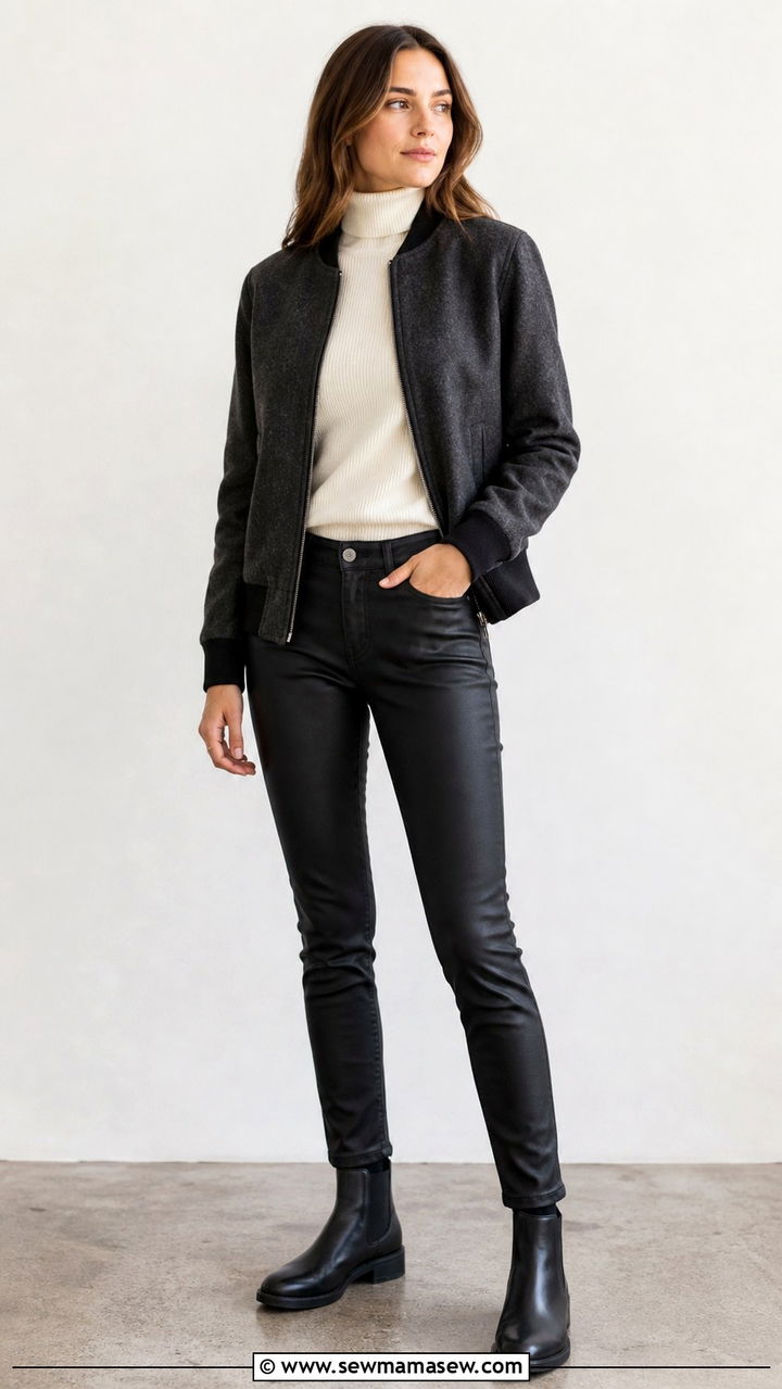Bomber Jacket with Turtleneck and Jeans - 40 casual bomber jacket outfits