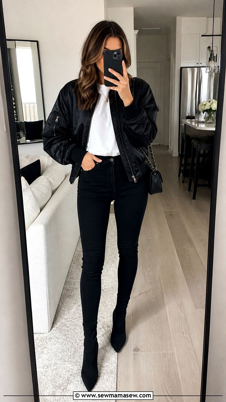 Bomber Jacket with White Tee and Jeans - 40 casual bomber jacket outfits