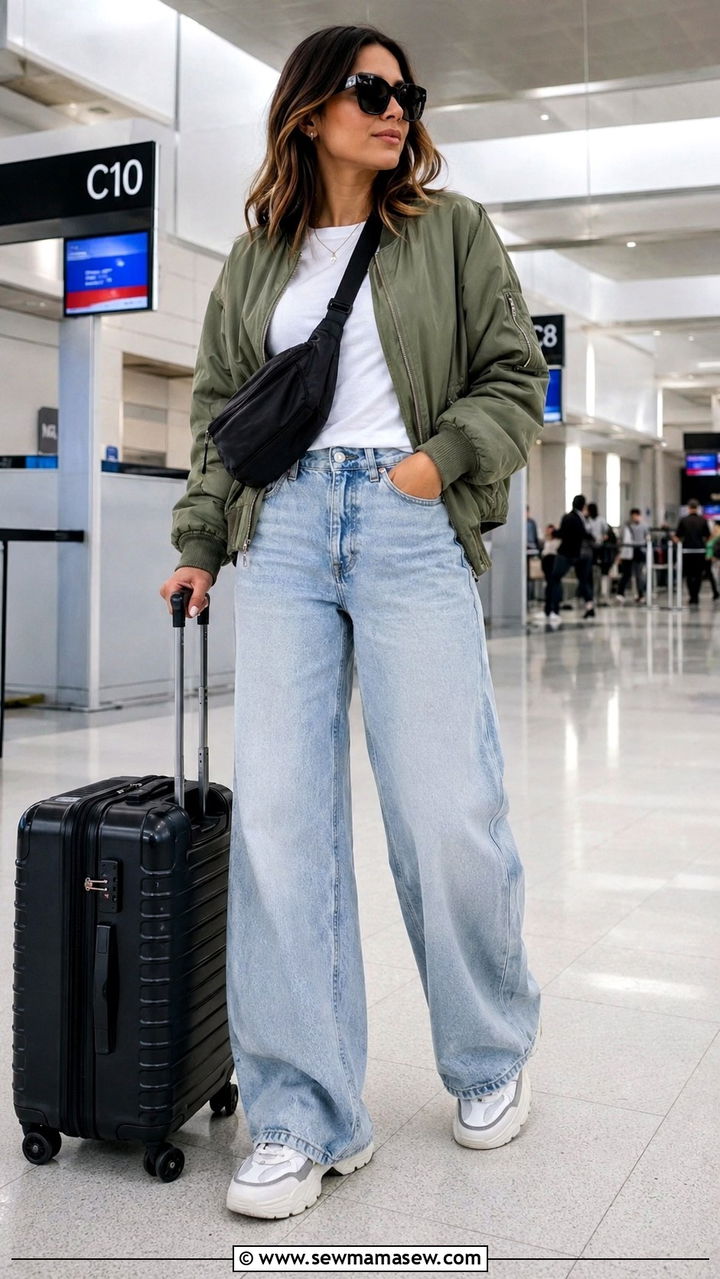 Bomber Jacket with Wide Leg Jeans Outfit - 30 cute wide leg jeans outfits