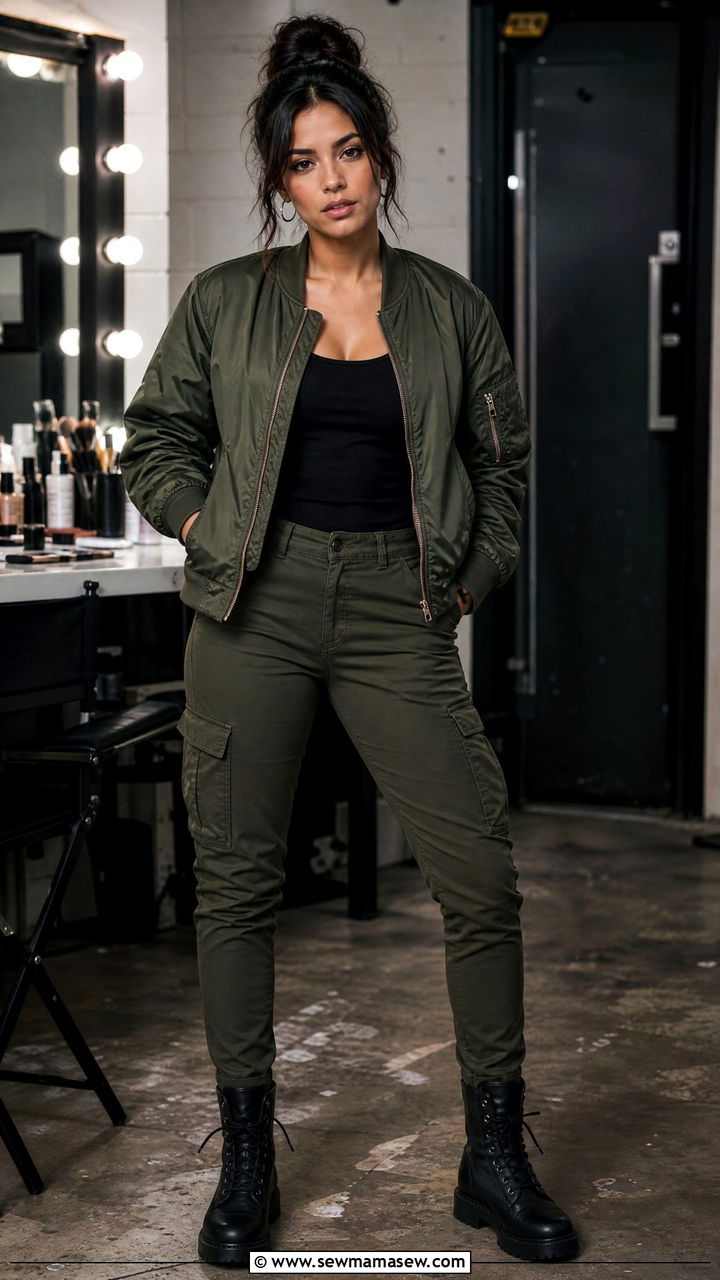 Bomber jacket and cargo pants outfit for makeup artists - 30 Makeup artist outfit ideas