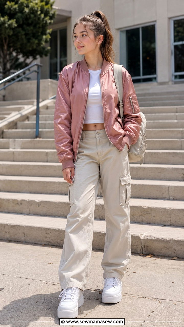 Bomber jacket and cargo pants - 30 Spring outfits for high school