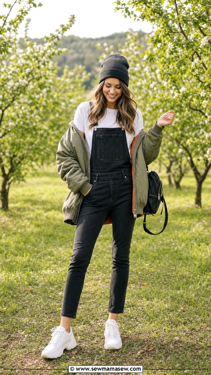 Bomber jacket and overalls outfit - 35 bomber jacket outfit ideas for women