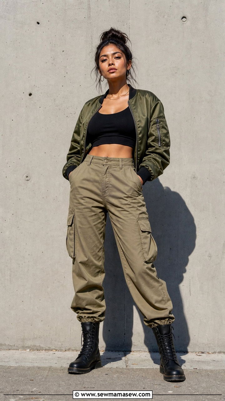 Bomber jacket with cargo pants - 35 Bomber jacket outfit ideas