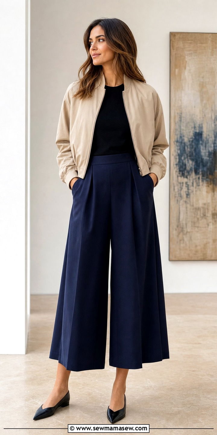 Bomber jacket with culottes - 35 Bomber jacket outfit ideas