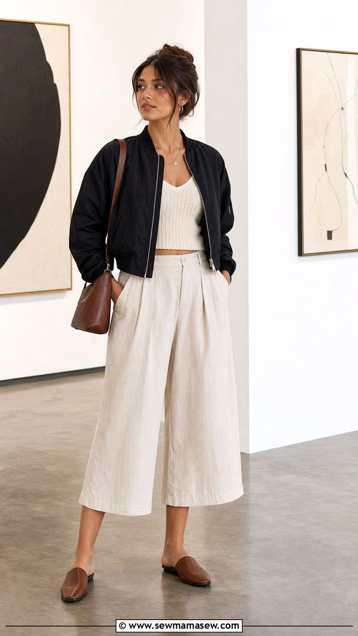Bomber jacket with culottes summer - 25 Summer outfits with bomber jacket