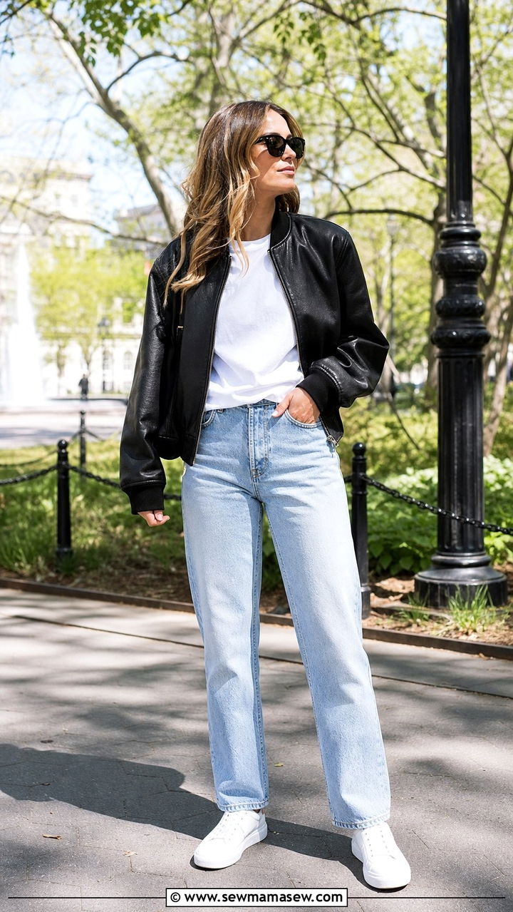 Bomber jacket with jeans and sneakers spring outfit - 25 Spring outfits with bomber jacket