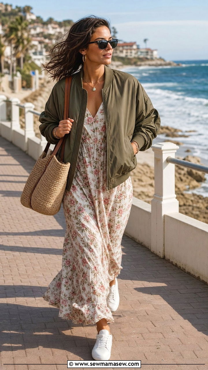 Bomber jacket with maxi dress summer - 25 Summer outfits with bomber jacket