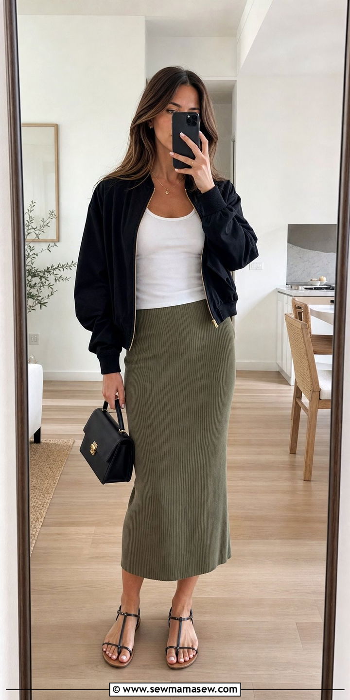 Bomber jacket with midi skirt summer - 25 Summer outfits with bomber jacket