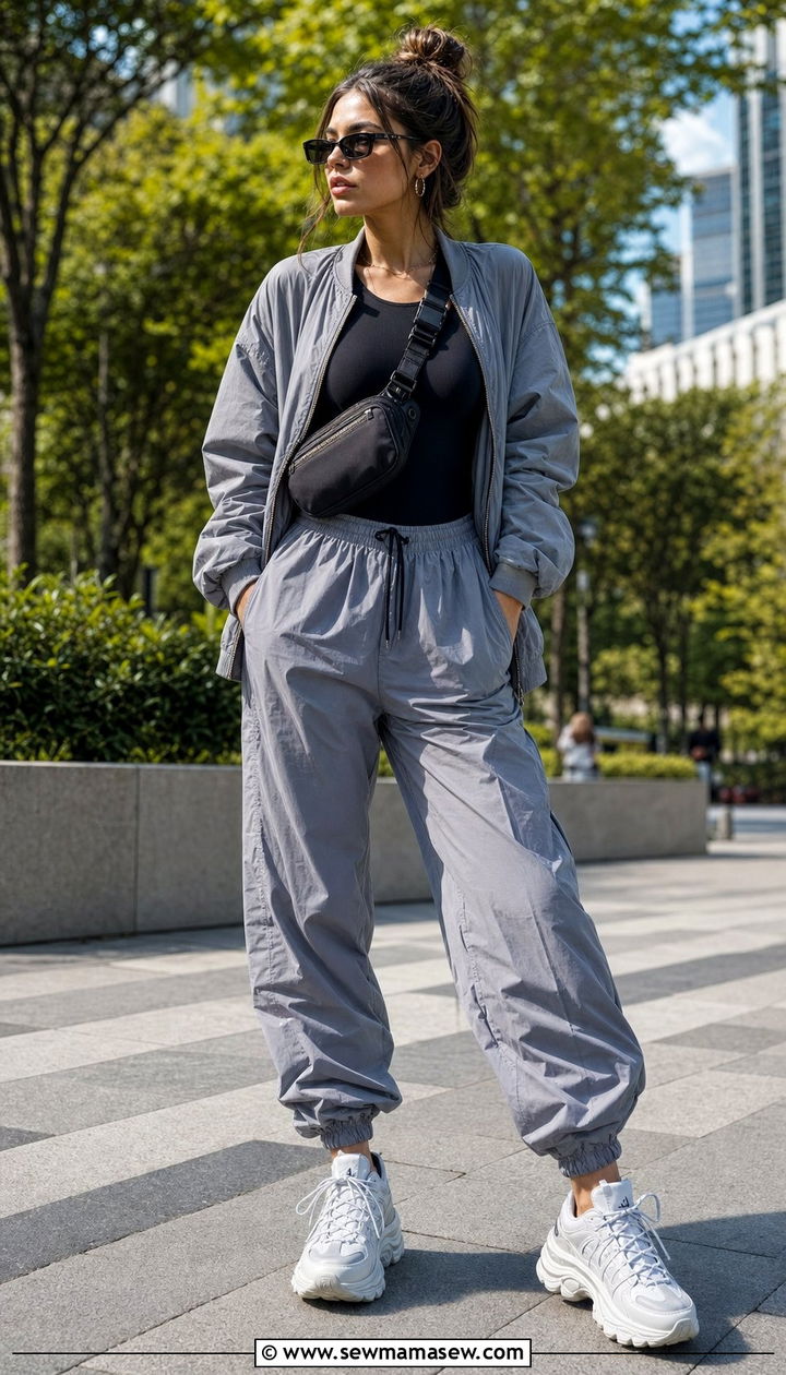 Bomber jacket with parachute pants outfit - 35 bomber jacket outfit ideas for women