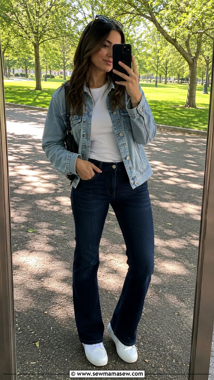 Bootcut Jeans White Sneakers Denim Jacket - 25 Bootcut jeans outfit ideas with white sneakers