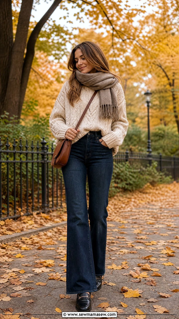 Bootcut Jeans With Chunky Sweater and Loafers - 25 Bootcut jeans outfit ideas with flats