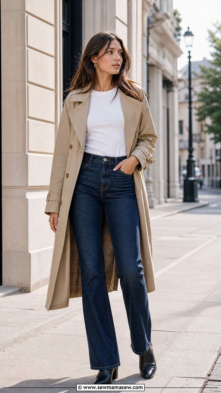 Bootcut Jeans With Fitted Tee And Trench Coat - 25 90s outfits 2026