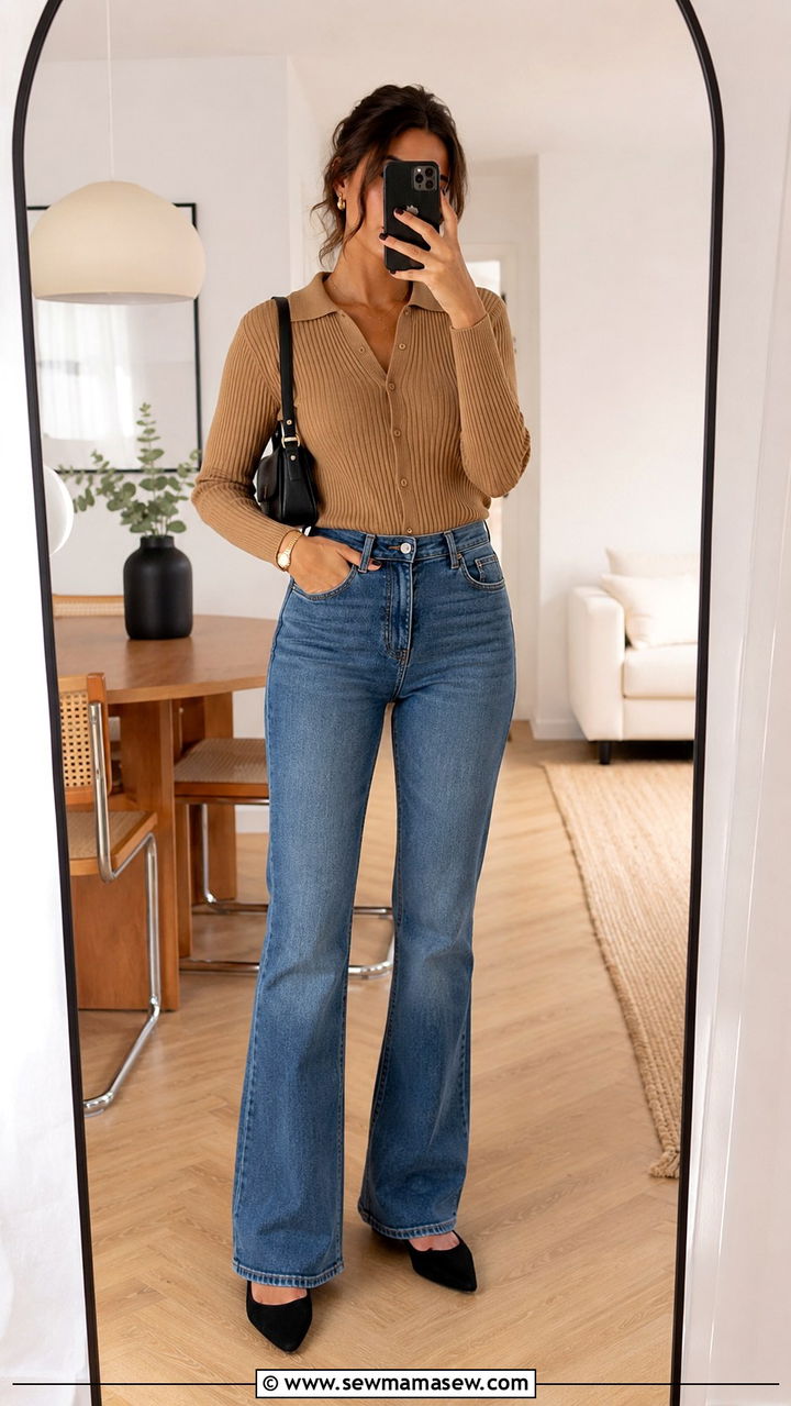 Bootcut Jeans With a Fitted Cardigan Tucked Into the Waist - 25 Bootcut jeans outfit ideas with a cardigan