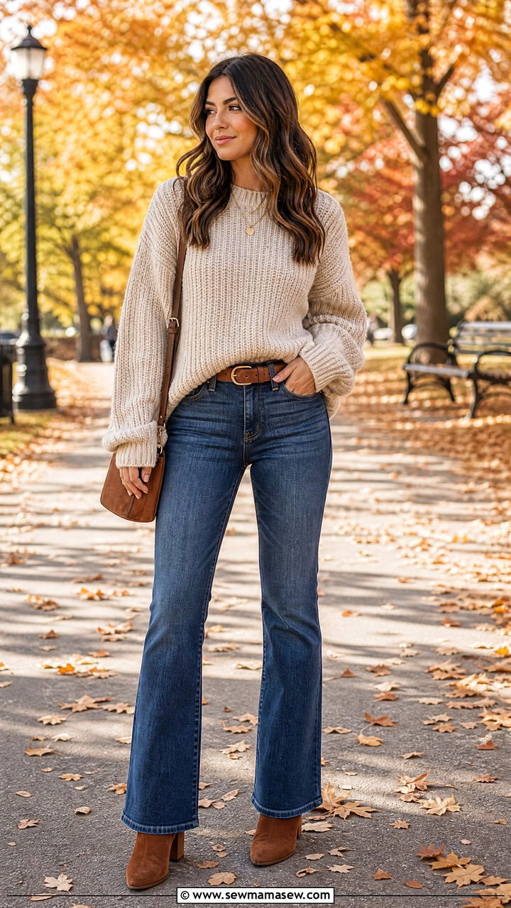 Bootcut jeans with a cozy sweater and ankle boots - 25 How to style bootcut jeans