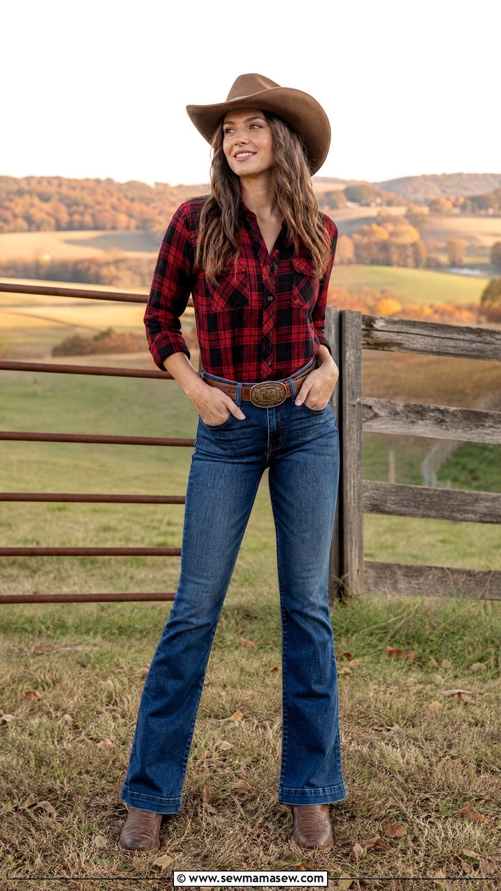 Bootcut jeans with a flannel shirt and cowboy boots - 25 How to style bootcut jeans