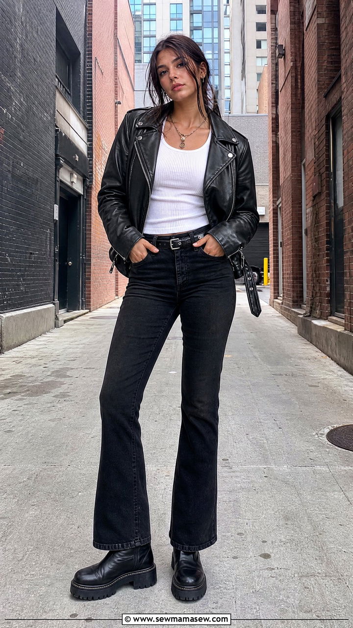 Bootcut jeans with a leather jacket and combat boots - 25 How to style bootcut jeans