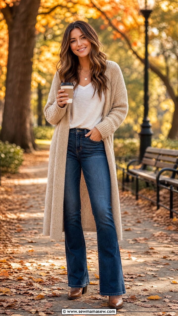 Bootcut jeans with a long cardigan and boots - 25 How to style bootcut jeans