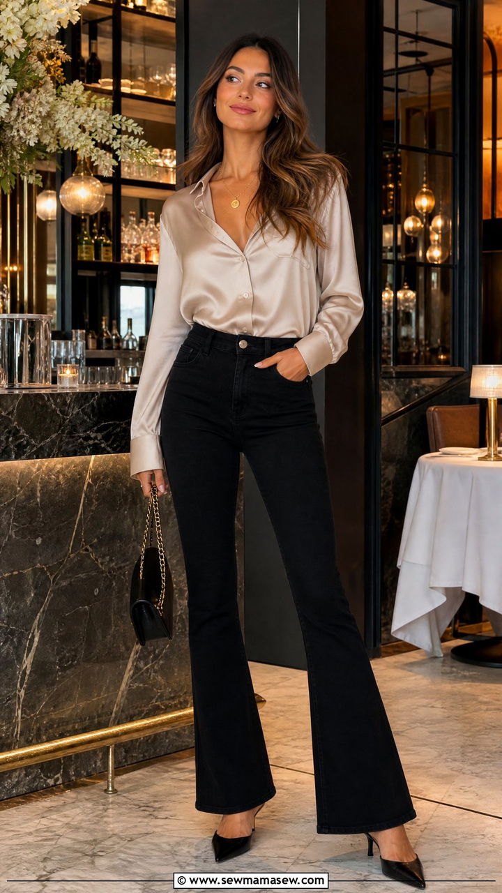 Bootcut jeans with a silk blouse and mules - 25 How to style bootcut jeans