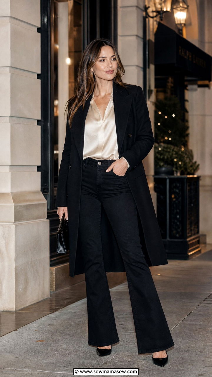 Bootcut jeans with a tailored coat and pumps - 25 How to style bootcut jeans