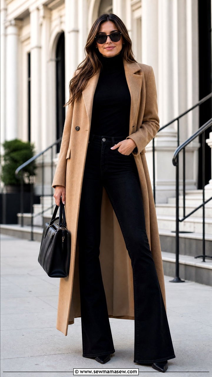 Bootcut jeans with a turtleneck and long coat - 25 How to style bootcut jeans