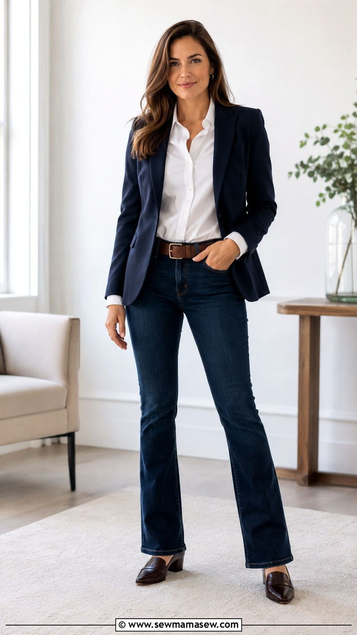 Bootcut jeans with blazer and button down shirt - 25 Bootcut jeans outfit ideas with a blazer