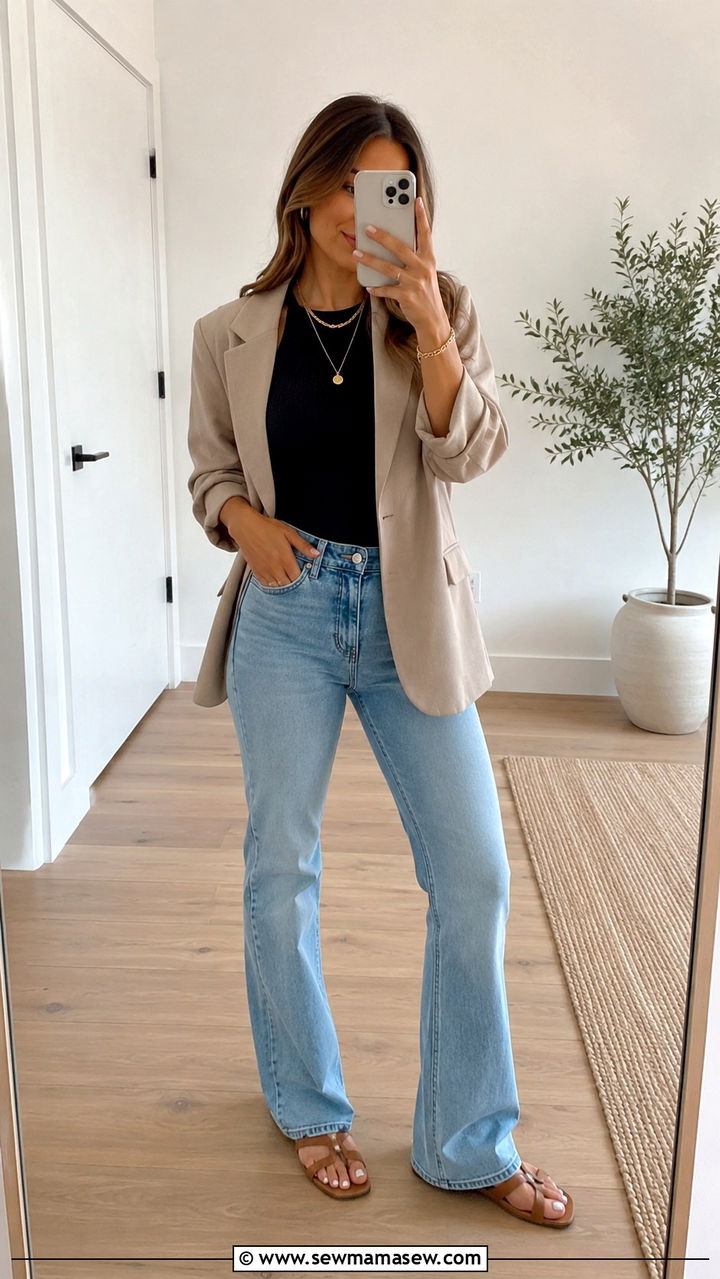 Bootcut jeans with blazer and tank top - 25 Bootcut jeans outfit ideas with a blazer