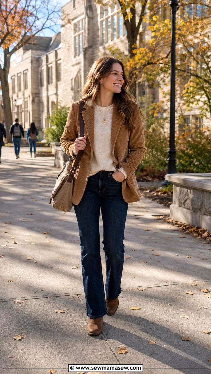 Bootcut jeans with corduroy blazer - 25 Bootcut jeans outfit ideas with a blazer