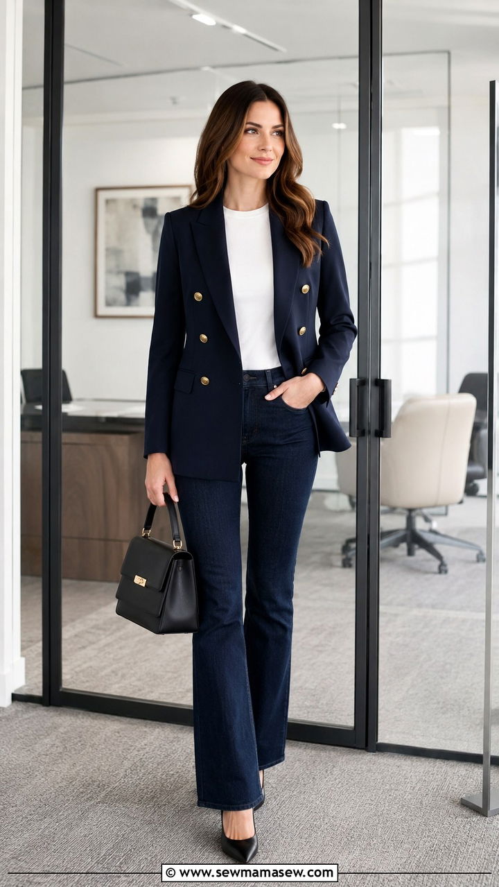 Bootcut jeans with double breasted blazer - 25 Bootcut jeans outfit ideas with a blazer