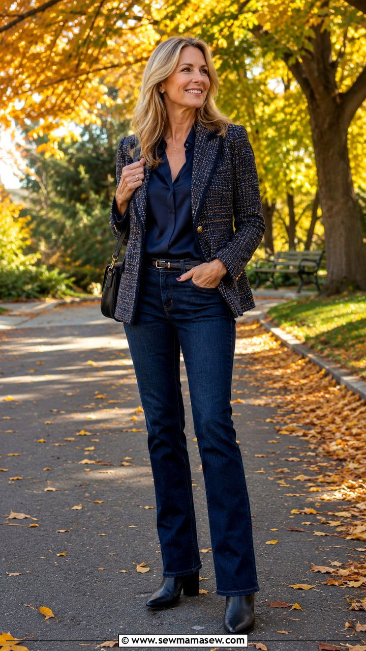 Bootcut jeans with heeled ankle boots - 20 Jeans and boots outfit ideas over 50